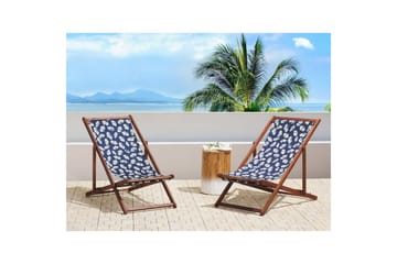 Solstol sett med 2 Anzio - mørkt tre/off-white/marineblått blomstermønster - Hagemøbler & utemiljø - Stoler & Lenestoler - Solstoler