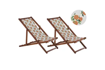 Solstol sett med 2 Anzio - mørkt tre/off-white/oransje mønster - Hagemøbler & utemiljø - Stoler & Lenestoler - Solstoler