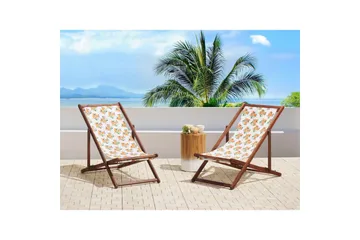 Solstol sett med 2 Anzio - mørkt tre/off-white/oransje mønster - Hagemøbler & utemiljø - Stoler & Lenestoler - Solstoler