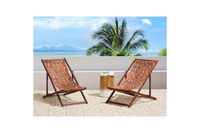 Solstol sett med 2 Anzio - mørkt tre/off-white/rødt blomstermønster - Hagemøbler & utemiljø - Stoler & Lenestoler - Solstoler