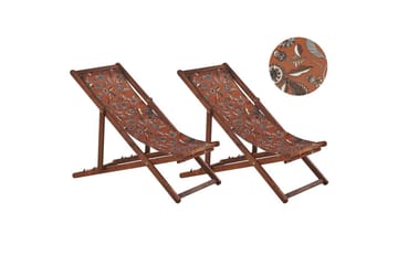 Solstol sett med 2 Anzio - mørkt tre/off-white/rødt blomstermønster - Hagemøbler & utemiljø - Stoler & Lenestoler - Solstoler