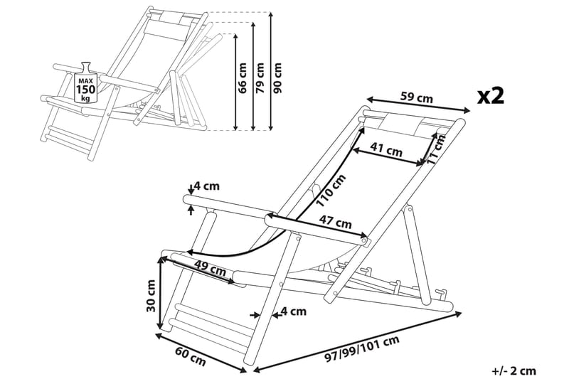 Solseng 2 stk lyst tre / beige ATRANI - Tre / Natur - Hagemøbler & utemiljø - Stoler & Lenestoler - Solstoler