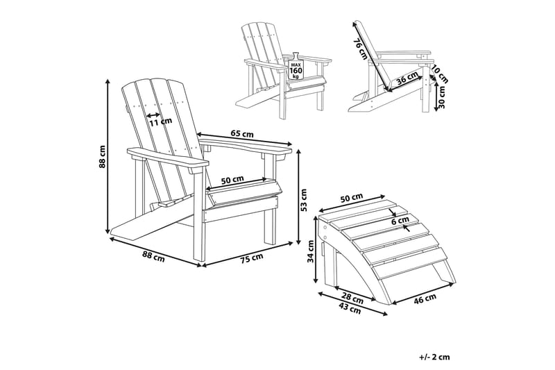 Hagestol med fotskammel grønn ADIRONDACK - Grønn - Hagemøbler & utemiljø - Stoler & Lenestoler - Solstoler - Dekkstol