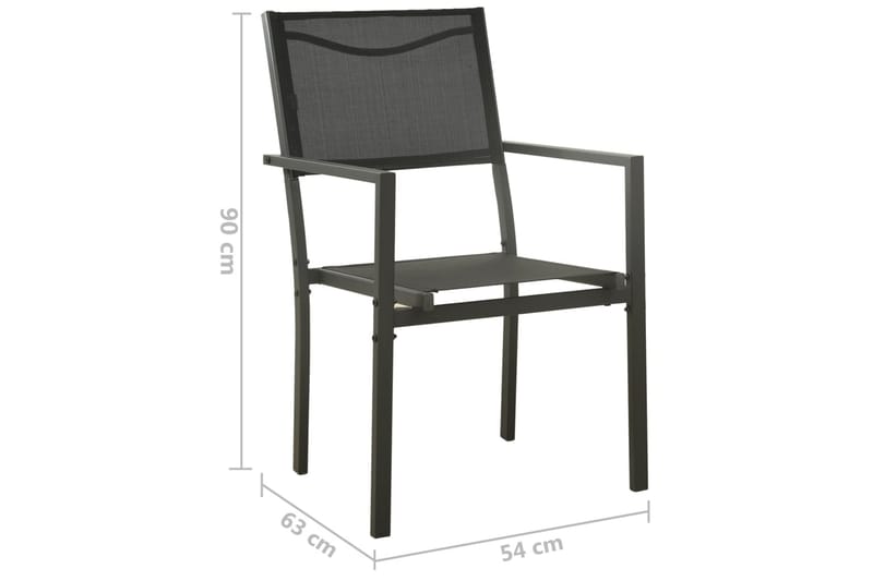 Hagestoler 2 stk textilene og stål svart og antrasitt - Svart - Balkongstoler - Spisestol ute