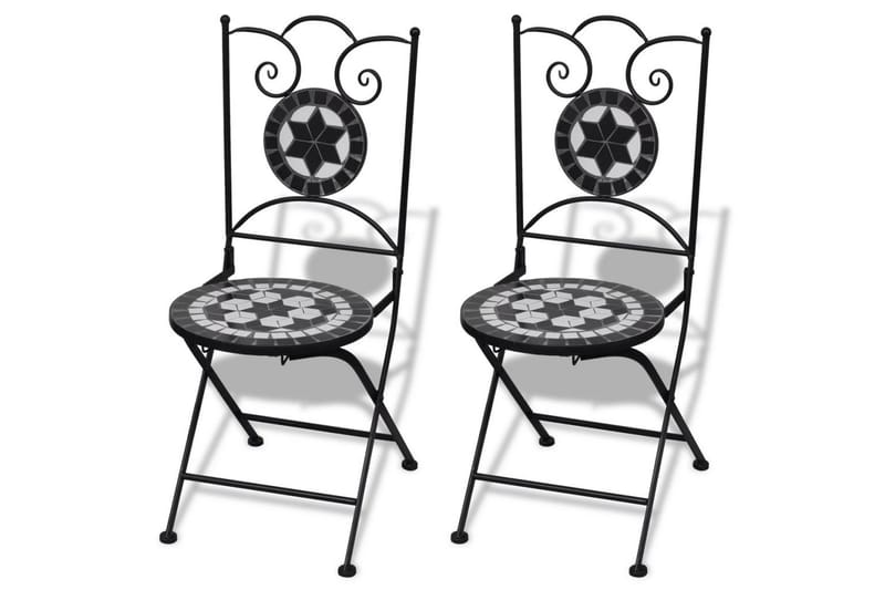 Sammenleggbare bistrostoler 2 stk keramikk svart og hvit - Flerfarget - Balkongstoler - Spisestol ute