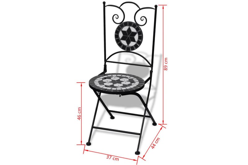 Sammenleggbare bistrostoler 2 stk keramikk svart og hvit - Flerfarget - Balkongstoler - Spisestol ute