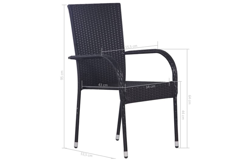 Stablestoler 2 stk polyrotting svart - Svart - Balkongstoler - Spisestol ute