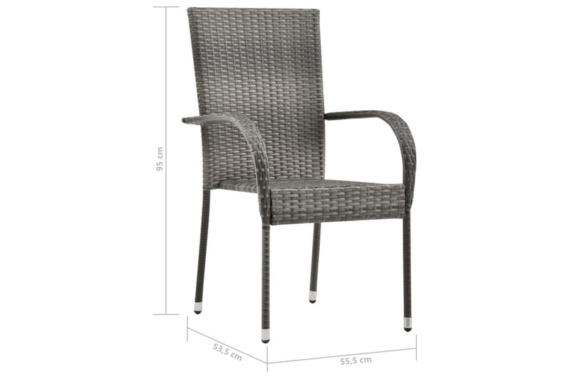 Stablestoler 6 stk grå polyrotting - Grå - Balkongstoler - Spisestol ute