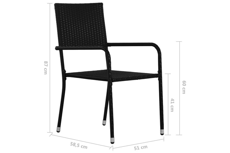 Utendørs spisestoler 2 stk svart polyrotting - Svart - Balkongstoler - Spisestol ute