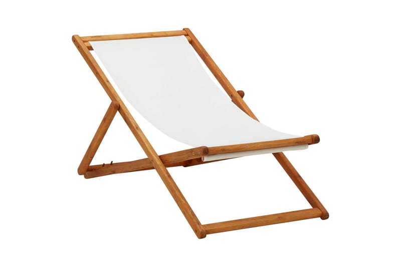 Sammenleggbar strandstol eukalyptus og stoff kremhvit - Strandstoler & campingstoler - Strandstol - Balkongstoler