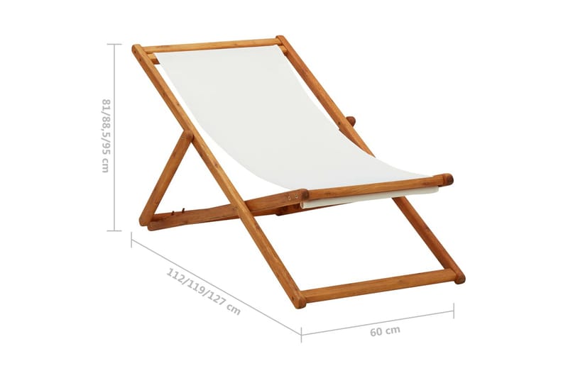 Sammenleggbar strandstol eukalyptus og stoff kremhvit - Balkongstoler - Strandstol - Strandstoler & campingstoler