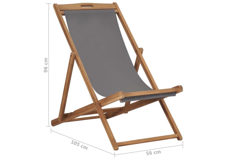 Sammenleggbar strandstol heltre teak grå - Grå - Balkongstoler - Strandstol - Strandstoler & campingstoler