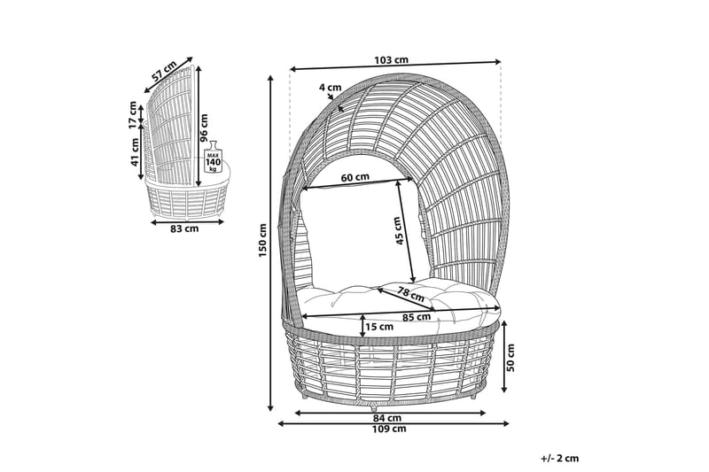 Hagelenestol kunstrotting natur / Hvit LIDO - Tre / Natur - Hagemøbler & utemiljø - Stoler & Lenestoler - Utelenestoler