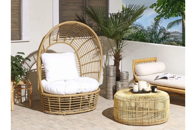 Hagelenestol kunstrotting natur / Hvit LIDO - Tre / Natur - Hagemøbler & utemiljø - Stoler & Lenestoler - Utelenestoler