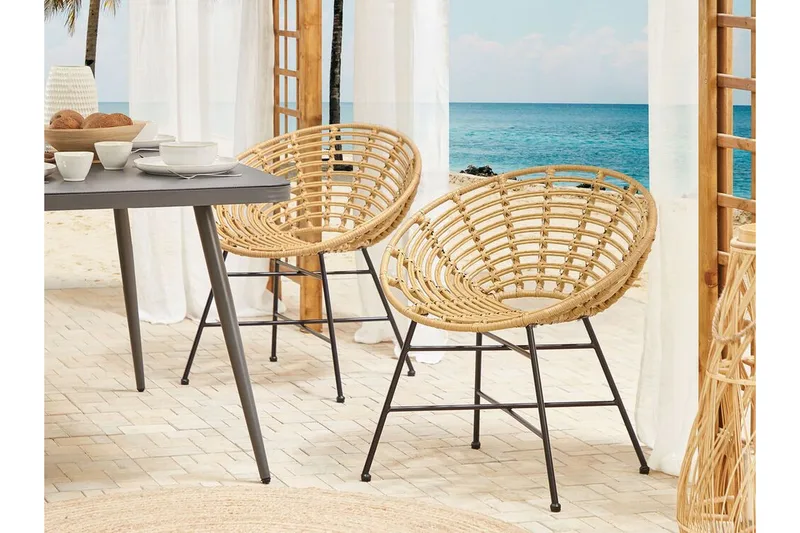 Rottingstol 2 lysebrune ACERRA - Tre / Natur - Hagemøbler & utemiljø - Stoler & Lenestoler - Utelenestoler