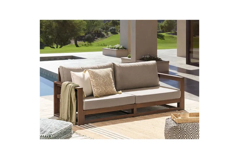 2-sitssoffa Beliani Timor Ljus trä/grått/beige, Ja Dark wood||Grey||Beige - Hagemøbler & utemiljø - Loungemøbler - Loungesofaer