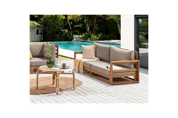 2-sitssoffa Beliani Timor Ljus trä/grått/beige, Ja Light wood||Grey||Beige - Hagemøbler & utemiljø - Loungemøbler - Loungesofaer