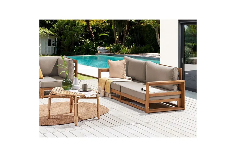 2-sitssoffa Beliani Timor Ljus trä/grått/beige, Ja Light wood||Grey||Beige - Hagemøbler & utemiljø - Loungemøbler - Loungesofaer