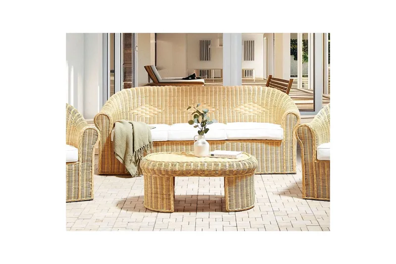 3-sitssoffa Beliani Livadeia Natural||White - Hagemøbler & utemiljø - Loungemøbler - Loungesofaer