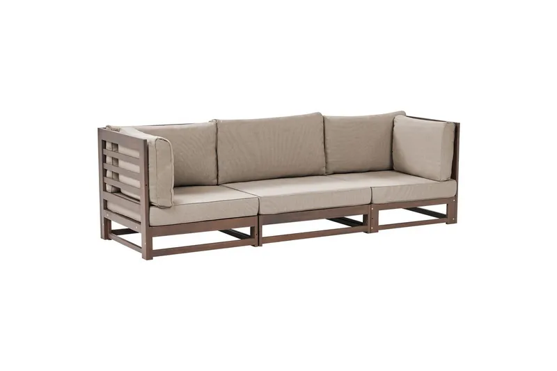 3-sitssoffa Beliani Trani Ljus trä/grått/beige, Ja Dark wood||Grey||Taupe