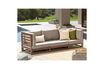 3-sitssoffa Beliani Trani Ljus trä/grått/beige, Ja Dark wood||Grey||Taupe - Hagemøbler & utemiljø - Loungemøbler - Loungesofaer