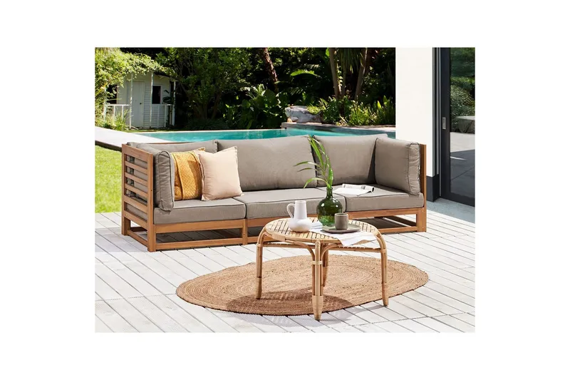 3-sitssoffa Beliani Trani Ljus trä/grått/beige, Ja Light wood||Grey||Beige - Hagemøbler & utemiljø - Loungemøbler - Loungesofaer