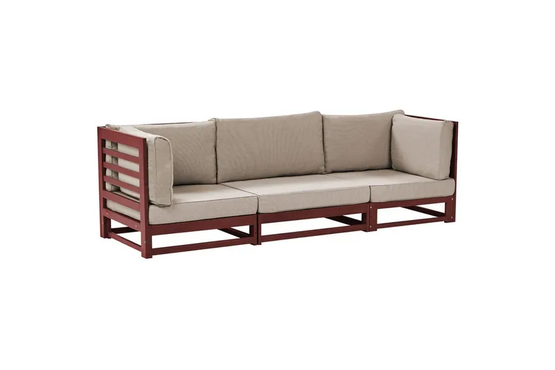 3-sitssoffa Beliani Trani Mörkt trä/grått/beige, Nej Dark wood||Grey||Beige