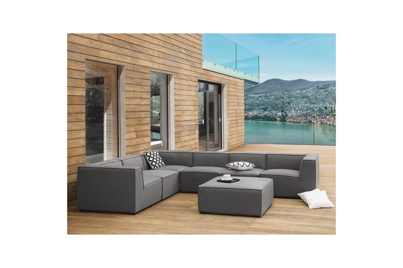 Hörnsoffa med fotpall Beliani Arezzo Beige/svart, Högervänd Dark grey, Black Left-faced - Hagemøbler & utemiljø - Loungemøbler - Loungesofaer