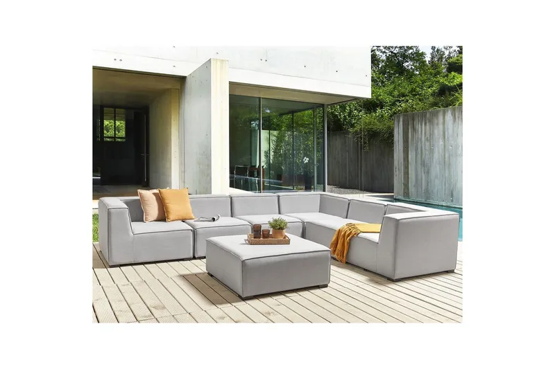 Hörnsoffa med fotpall Beliani Arezzo Beige/svart, Högervänd Grey, Black Right-faced - Hagemøbler & utemiljø - Loungemøbler - Loungesofaer