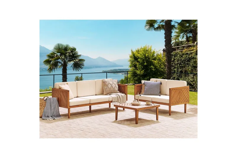 Loungegrupp Beliani Baratti 5-Sits Light wood||Beige - Hagemøbler & utemiljø - Loungemøbler - Loungegrupper