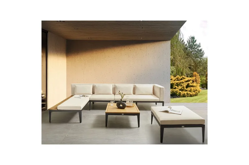 Loungegrupp med fotpall Beliani Bracciano 4-Sits Beige||Light wood||Black - Hagemøbler & utemiljø - Loungemøbler - Loungegrupper