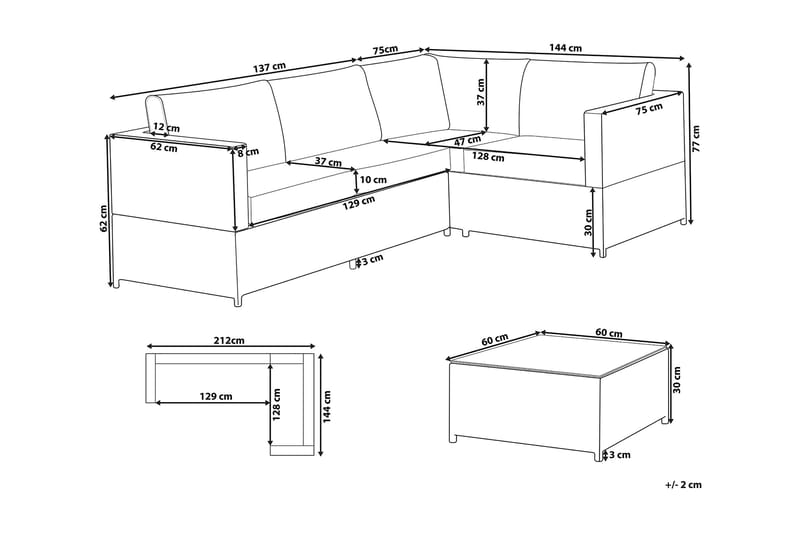 Avola Loungegruppe 212 cm - Grå - Hagemøbler & utemiljø - Loungemøbler - Loungegrupper