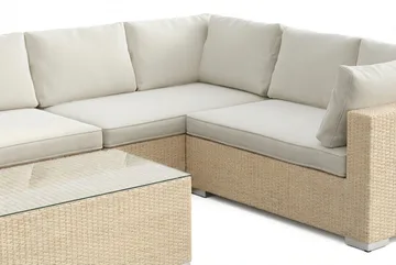 Bahamas L-formet utesofa høyre, 7-seters med bord - Beige - Hagemøbler & utemiljø - Loungemøbler - Loungegrupper
