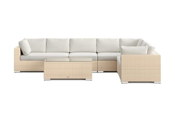 Bahamas L-formet utesofa høyre, 7-seters med bord - Beige - Hagemøbler & utemiljø - Loungemøbler - Loungegrupper