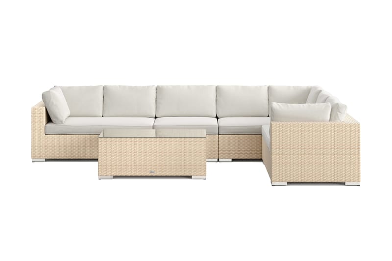 Bahamas L-formet utesofa høyre, 7-seters med bord - Beige - Hagemøbler & utemiljø - Loungemøbler - Loungegrupper