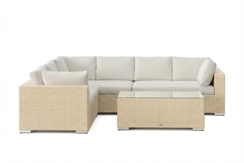 Bahamas L-formet utesofa venstre, 6-seters med bord - Beige - Hagemøbler & utemiljø - Loungemøbler - Loungegrupper