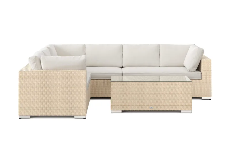 Bahamas L-formet utesofa venstre, 6-seters med bord - Beige - Hagemøbler & utemiljø - Loungemøbler - Loungegrupper