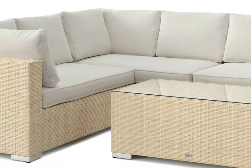 Bahamas L-formet utesofa venstre, 6-seters med bord - Beige - Hagemøbler & utemiljø - Loungemøbler - Loungegrupper
