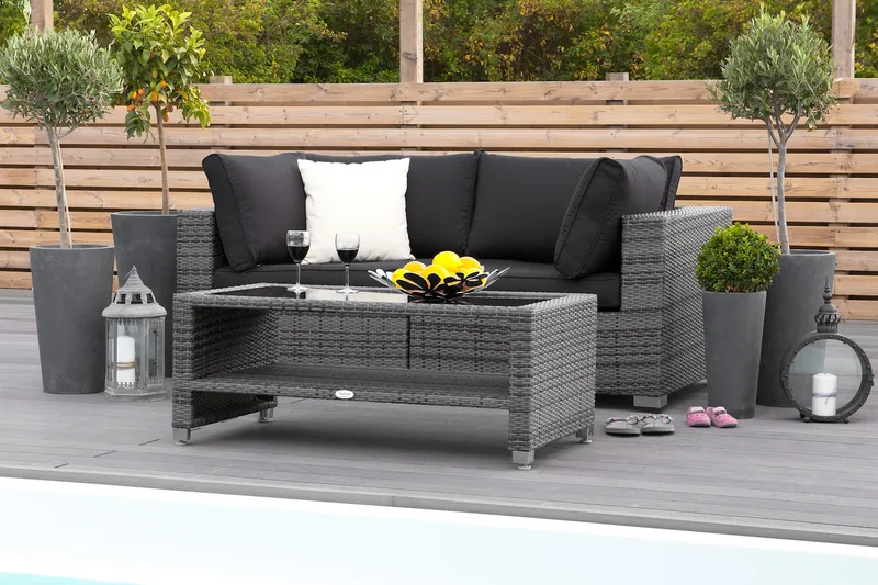 Bahamas Loungegruppe 2 Pers Bord m Hylle - Grå - Hagemøbler & utemiljø - Loungemøbler - Loungegrupper