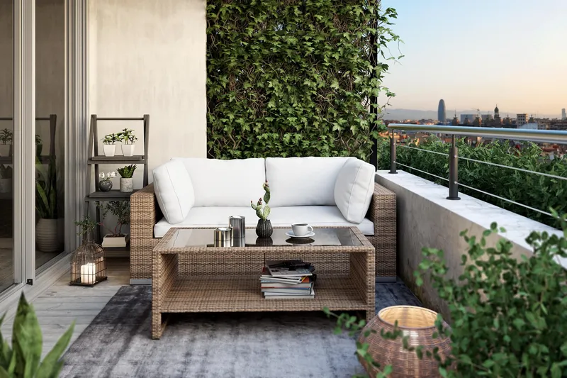 Bahamas Loungegruppe 2 Pers. Bord m Hylle - Sand - Hagemøbler & utemiljø - Loungemøbler - Loungegrupper