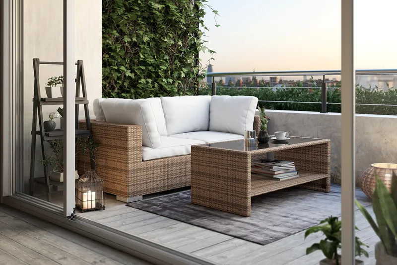 Bahamas Loungegruppe 2 Pers. Bord m Hylle - Sand - Hagemøbler & utemiljø - Loungemøbler - Loungegrupper