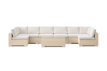 Bahamas U-formet utendørs loungegruppe med åpen avslutning, 8-seters med bord - Beige - Hagemøbler & utemiljø - Loungemøbler - Loungegrupper