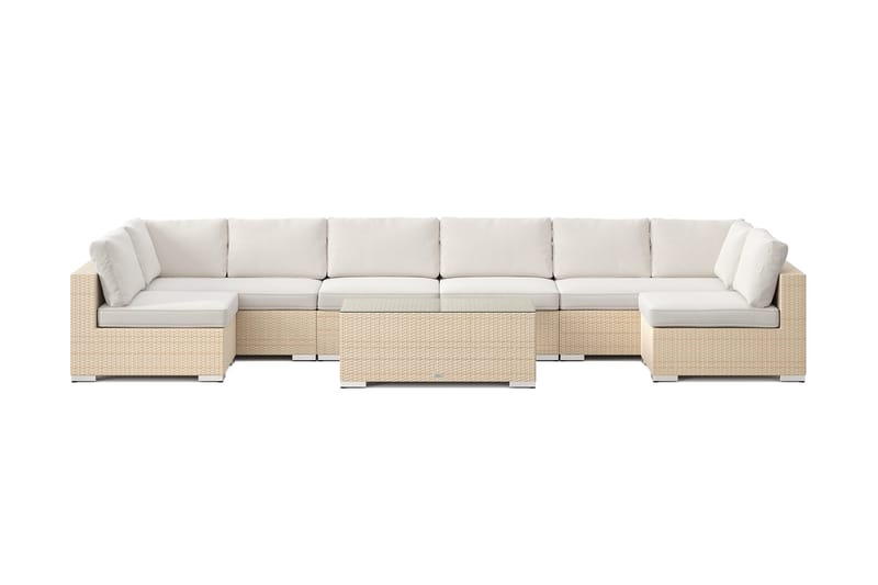 Bahamas U-formet utendørs loungegruppe med åpen avslutning, 8-seters med bord - Beige - Hagemøbler & utemiljø - Loungemøbler - Loungegrupper