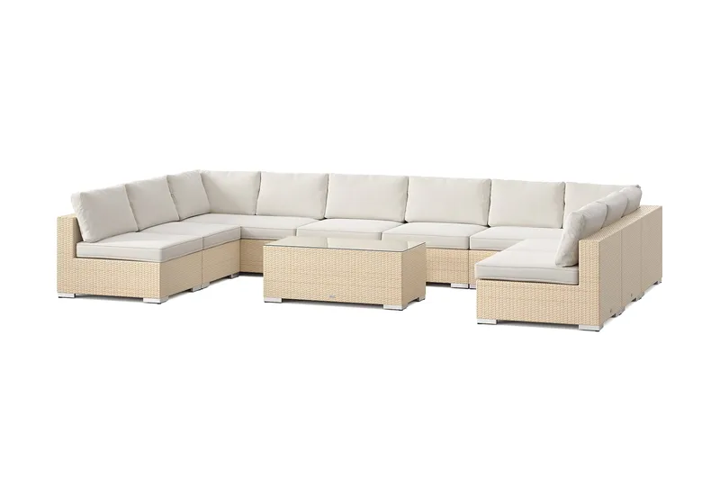 Bahamas U-formet utendørs loungegruppe med åpen avslutning, 9-seters med bord, Beige