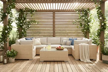 Bahamas U-formet utendørs loungegruppe med lukket avslutning, 7-seters med bord - Beige - Hagemøbler & utemiljø - Loungemøbler - Loungegrupper
