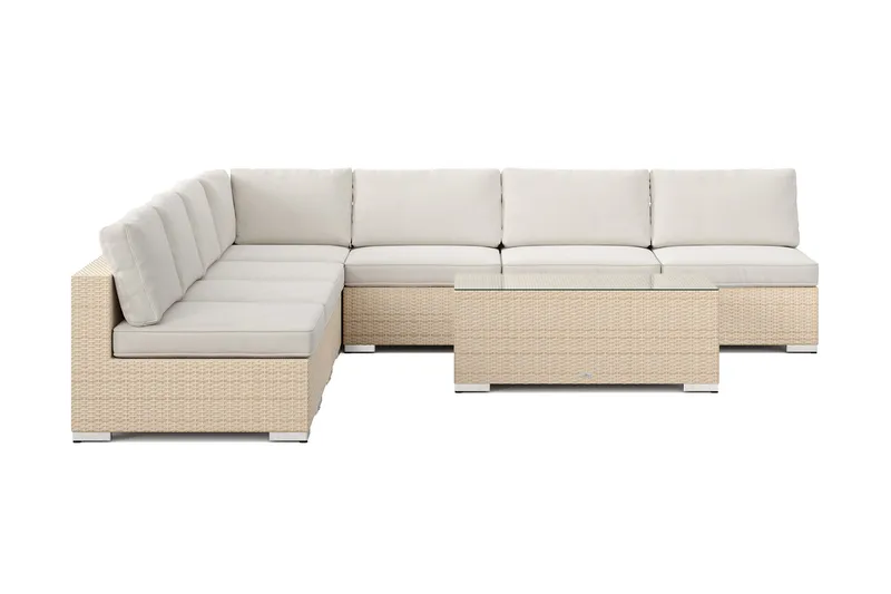 Bahamas utendørs hjørnesofa 7-seters vendbar med åpen avslutning og bord - Beige - Hagemøbler & utemiljø - Loungemøbler - Loungegrupper