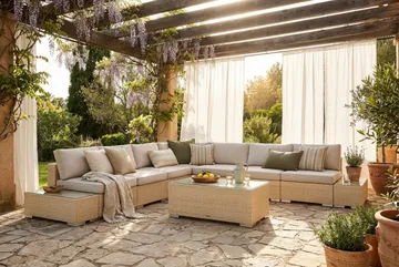 Bahamas utendørs hjørnesofa 7-seters vendbar med åpen avslutning og bord - Beige - Hagemøbler & utemiljø - Loungemøbler - Loungegrupper