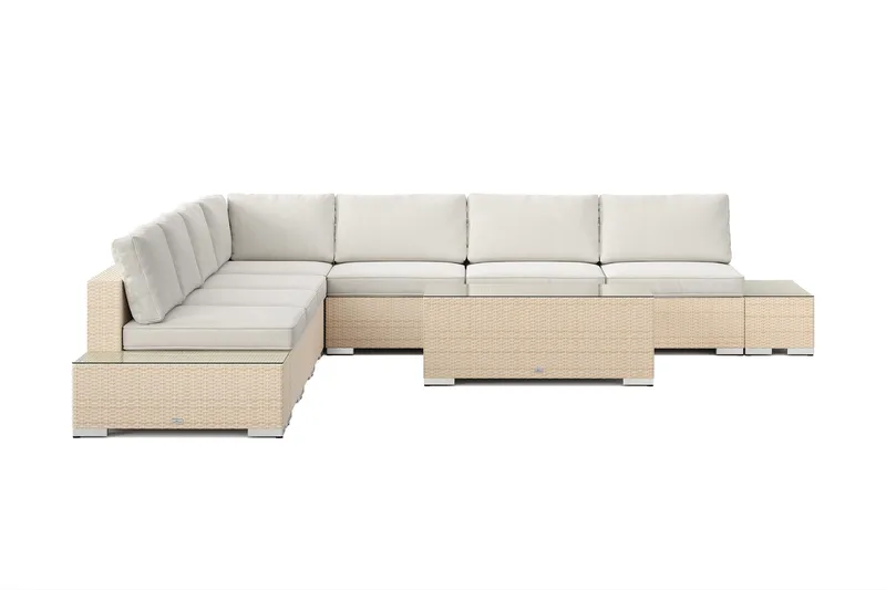 Bahamas utendørs hjørnesofa 7-seters vendbar med åpen avslutning og bord - Beige - Hagemøbler & utemiljø - Loungemøbler - Loungegrupper