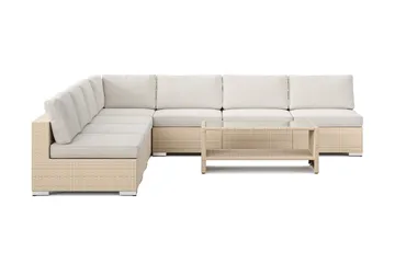 Bahamas utendørs hjørnesofa 7-seters vendbar med åpen avslutning og bord med hylle - Beige - Hagemøbler & utemiljø - Loungemøbler - Loungegrupper