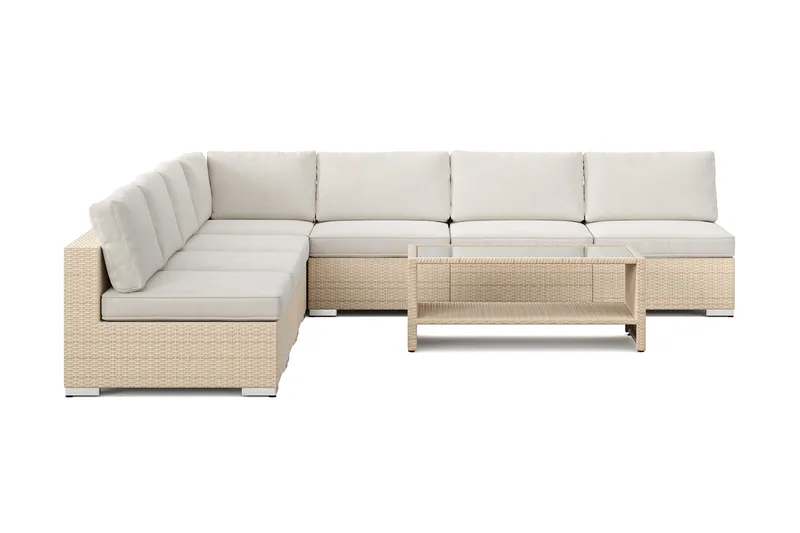 Bahamas utendørs hjørnesofa 7-seters vendbar med åpen avslutning og bord med hylle - Beige - Hagemøbler & utemiljø - Loungemøbler - Loungegrupper